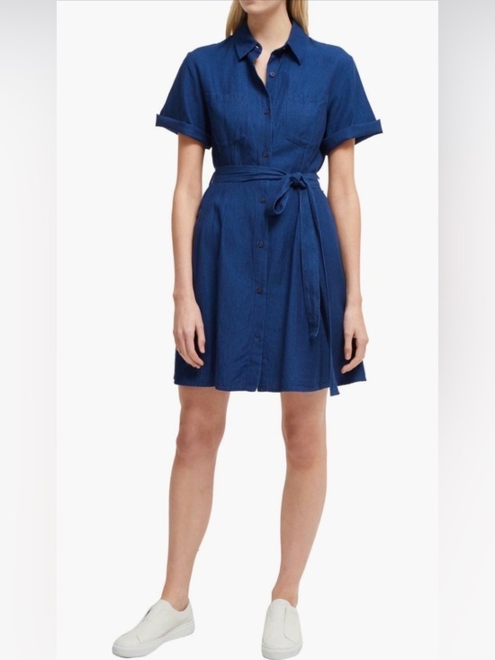 French Connection Leila Belted Shirt Dress Dark Mid Indigo Size 6 NWT